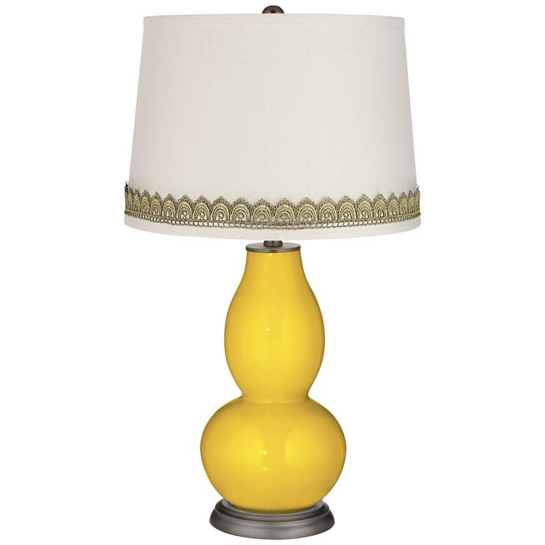 Image 1 Citrus Double Gourd Table Lamp with Scallop Lace Trim