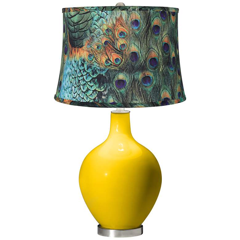 Image 1 Citrus Peacock Print Shade Ovo Table Lamp