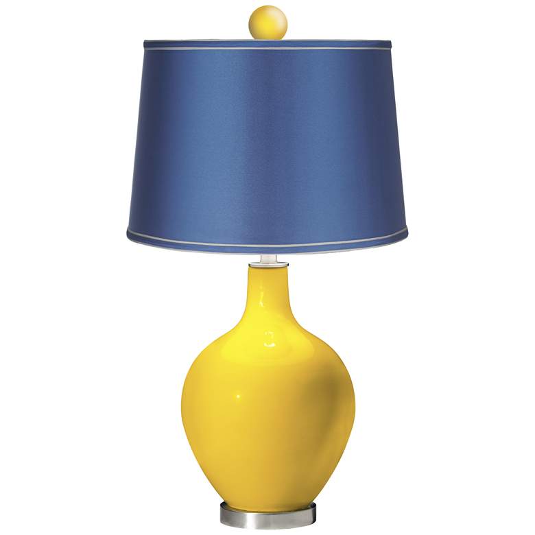 Image 1 Citrus - Satin Blue Ovo Table Lamp with Color Finial