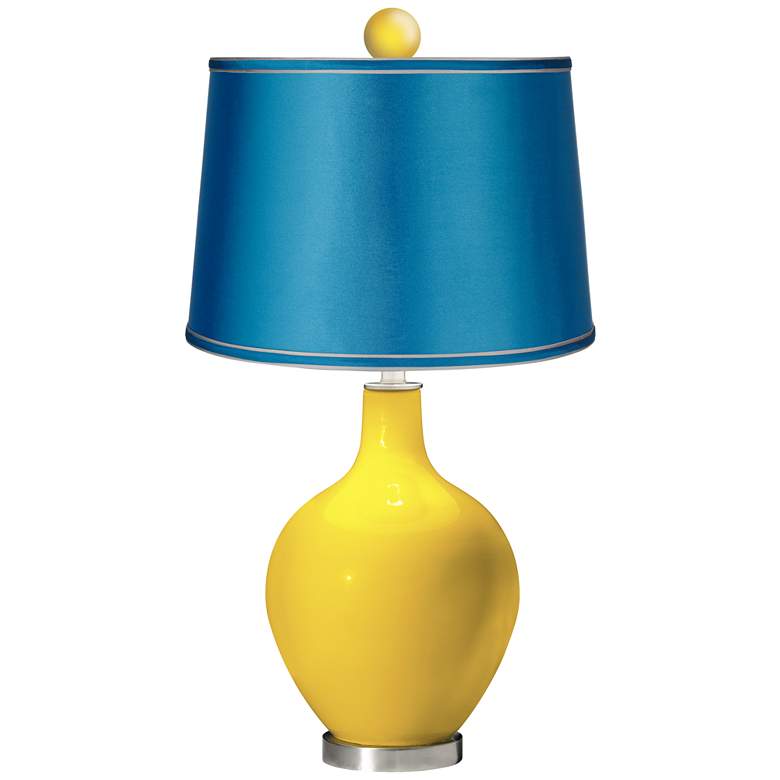 Image 1 Citrus - Satin Turquoise Ovo Table Lamp with Color Finial