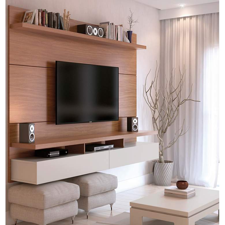 Image 1 City 1.8 Maple Cream Wood Floating Wall Entertainment Center