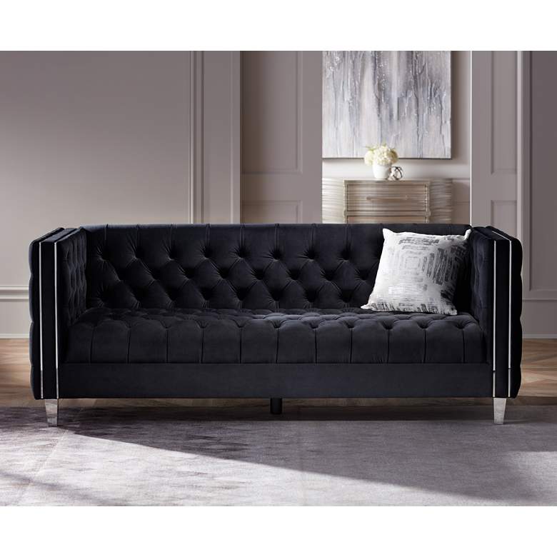 Image 2 City Black Velvet Tufted Sofa