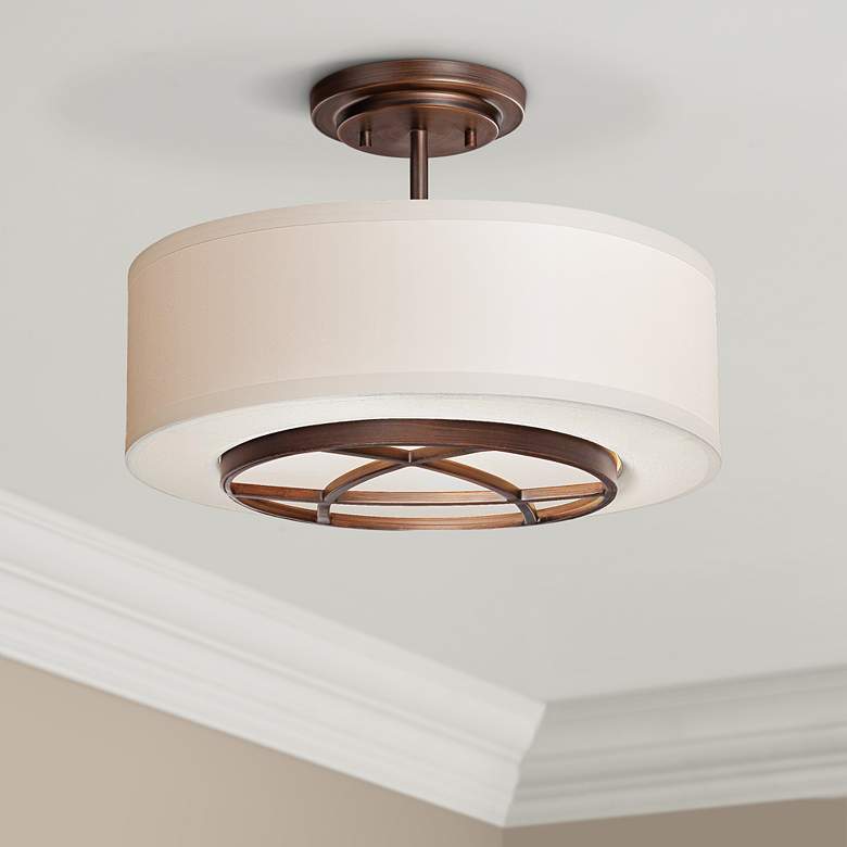 Image 1 City Club 15 inch Wide Brushed Bronze Semi-Flush Ceiling Light