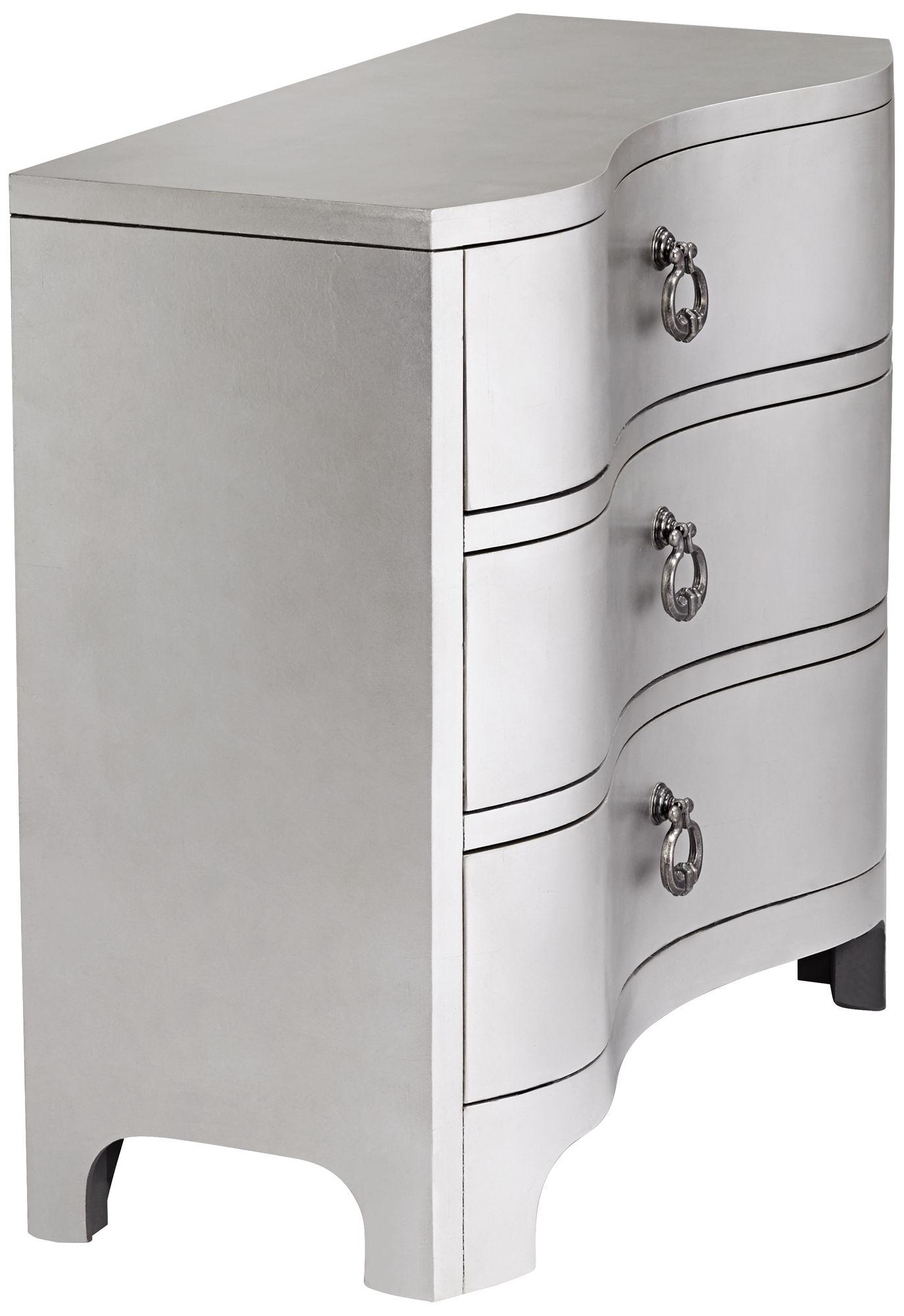 City Lights 34" Wide 3-Drawer Champagne Silver Leaf Chest
