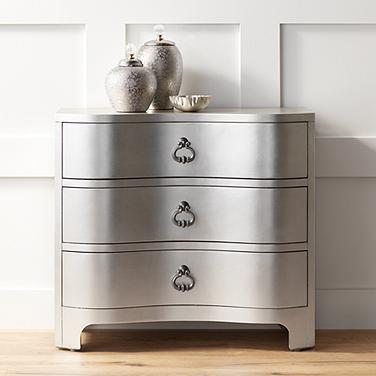 City Lights 34" Wide 3-Drawer Champagne Silver Leaf Chest