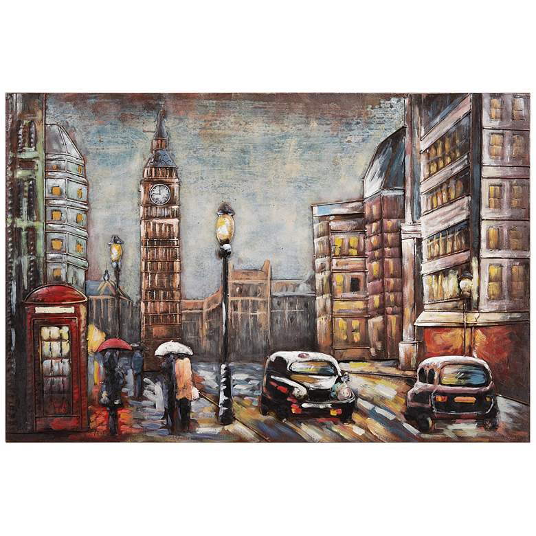 Image 3 City Street 48"W Mixed Media Metal Dimensional Wall Art