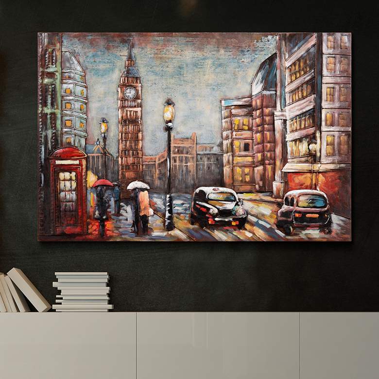 Image 2 City Street 48"W Mixed Media Metal Dimensional Wall Art