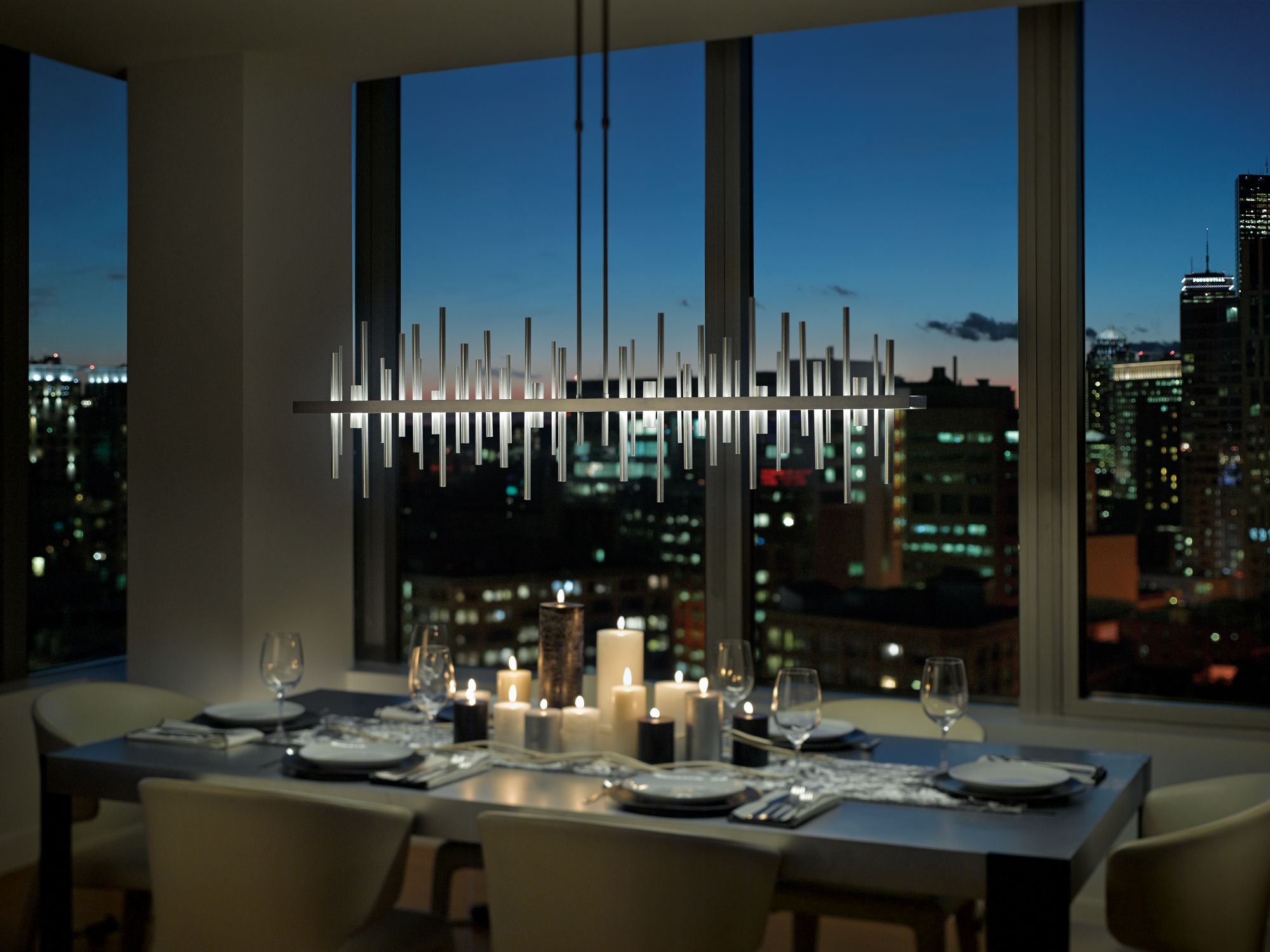 Image 4 Cityscape 51.9"W Dark Smoke & Vintage Platinum LED Pendant Made to Order more views