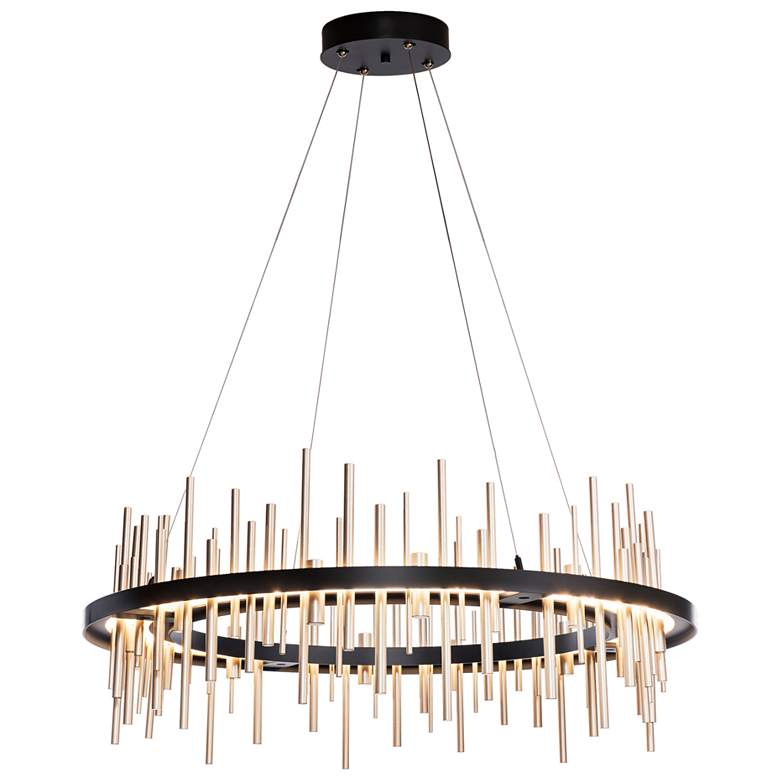 Image 1 Cityscape Circular LED Pendant - Black - Gold Accents - Standard Height