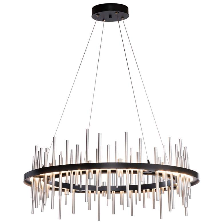 Image 1 Cityscape Circular LED Pendant - Black - Sterling Accents - Standard Height