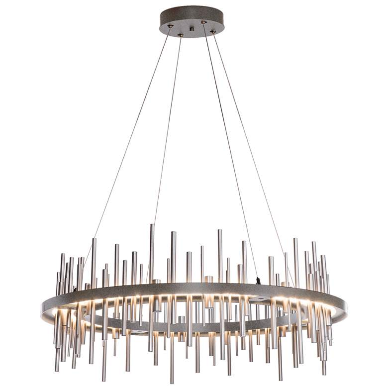 Image 1 Cityscape Circular LED Pendant - Iron - Platinum Accents - Standard Height