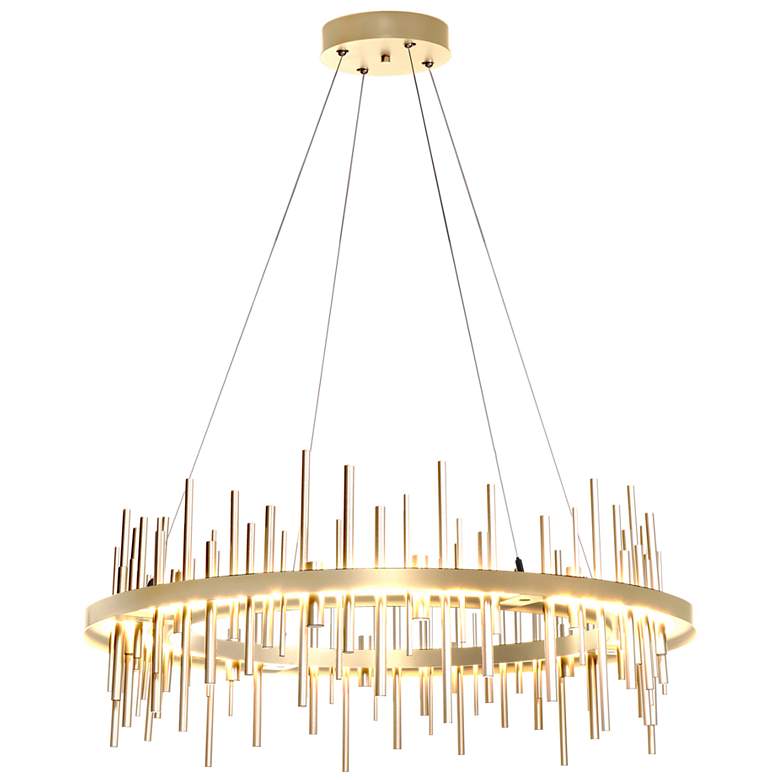 Image 1 Cityscape Circular LED Pendant - Sterling - Brass Accents - Standard Height