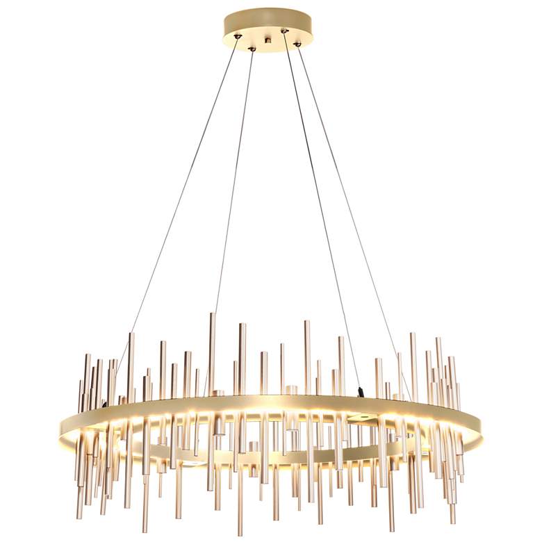 Image 1 Cityscape Circular LED Pendant - Sterling - Gold Accents - Standard Height