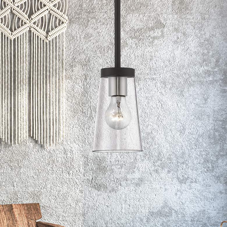 Image 1 Cityview 1 Light Black Mini Pendant with Brushed Nickel Accents