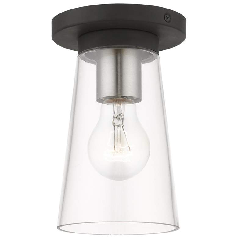 Image 1 Cityview 1 Light Black Small Flush Mount with Brushed Nickel Accents