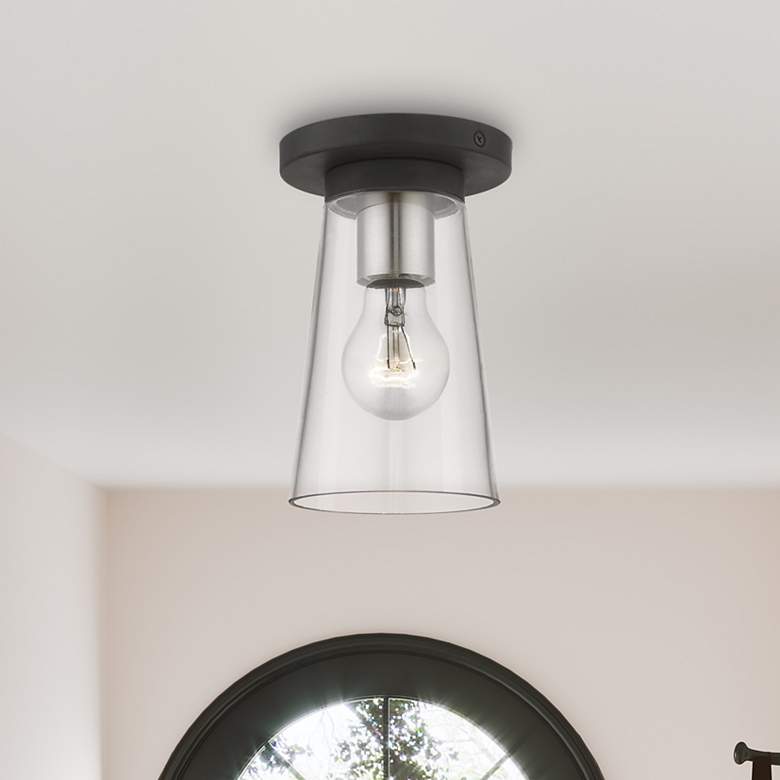 Image 1 Cityview 1 Light Black Small Flush Mount with Brushed Nickel Accents