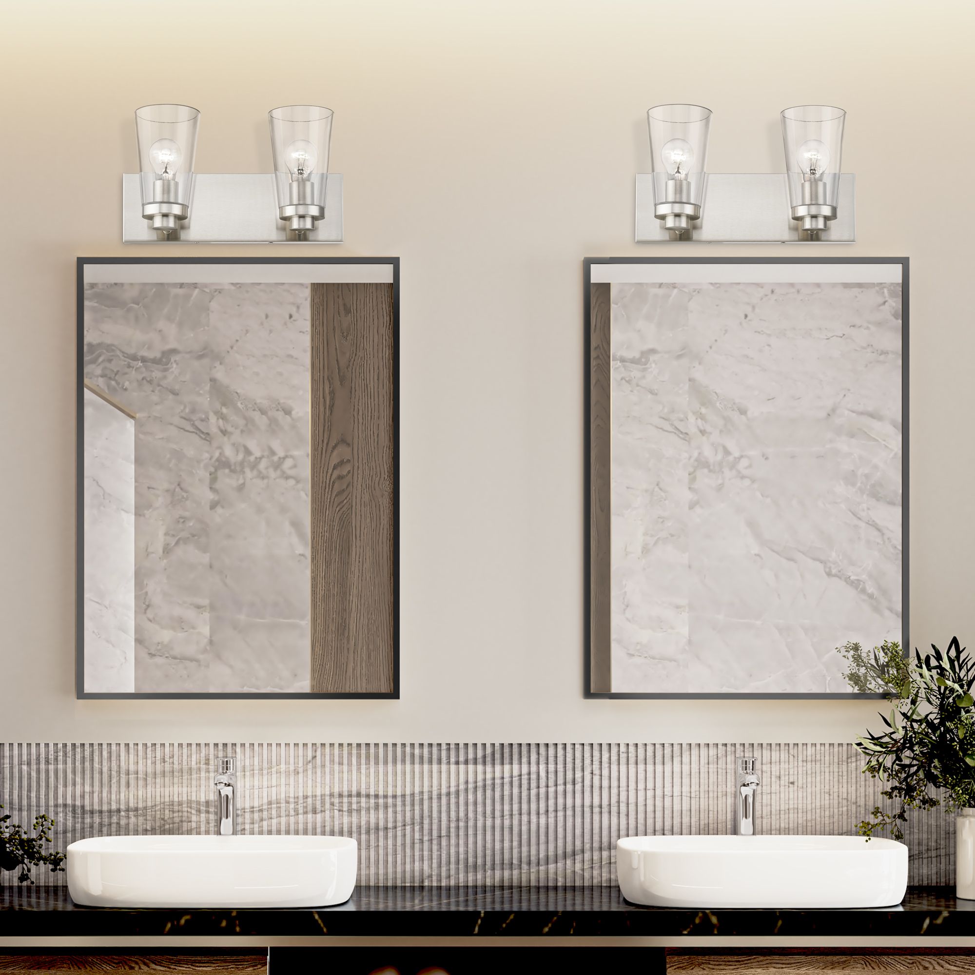 Cityview 2 Light Brushed Nickel Vanity Sconce