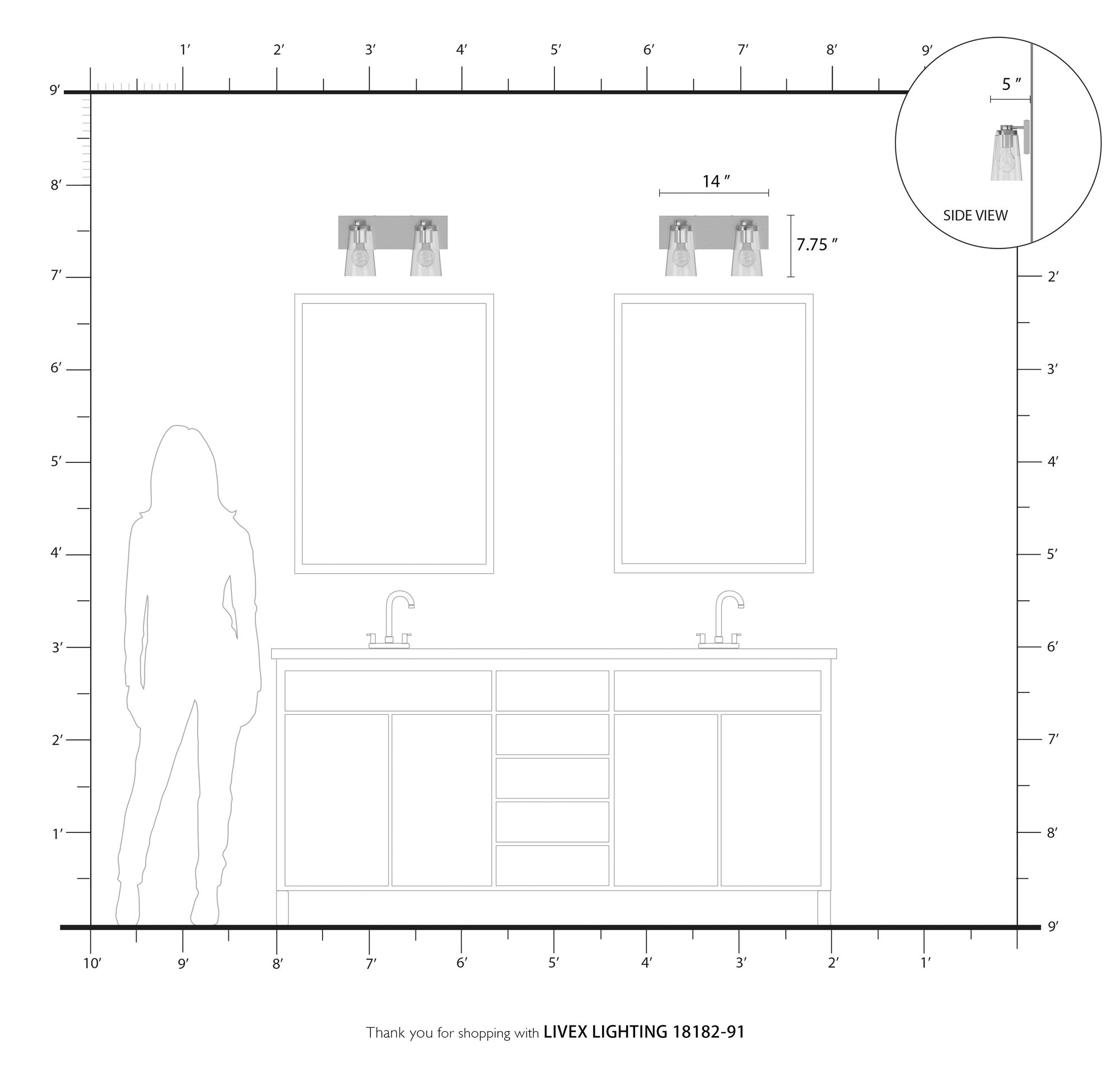 Cityview 2 Light Brushed Nickel Vanity Sconce