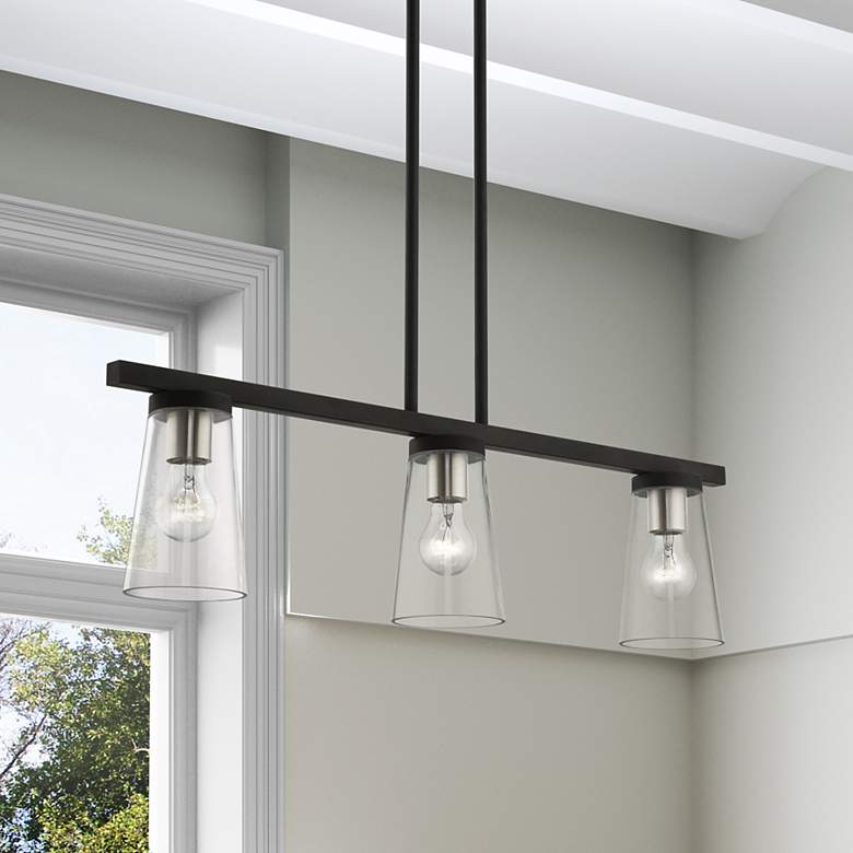 Image 1 Cityview 3 Light Black Linear Chandelier with Brushed Nickel Accents