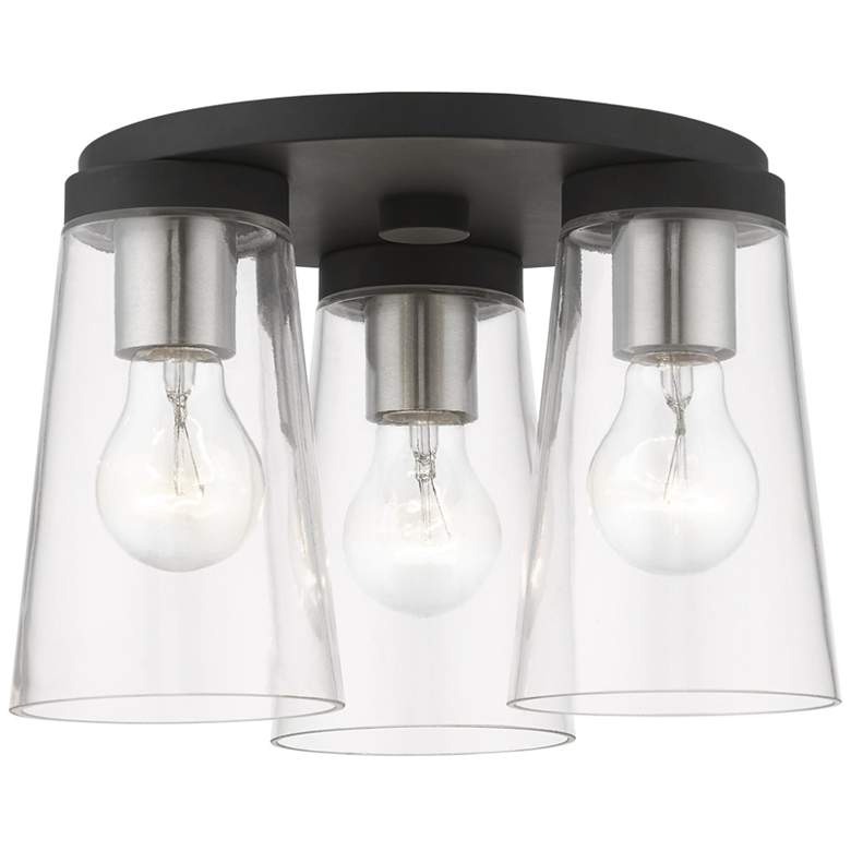 Image 1 Cityview 3 Light Black with Brushed Nickel Accents Large Flush Mount