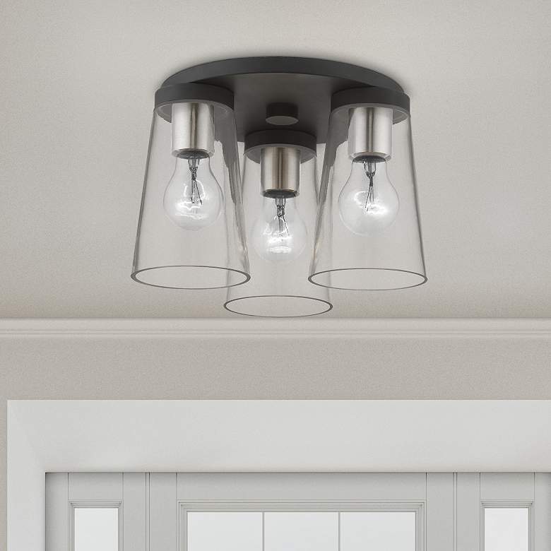 Image 1 Cityview 3 Light Black with Brushed Nickel Accents Large Flush Mount