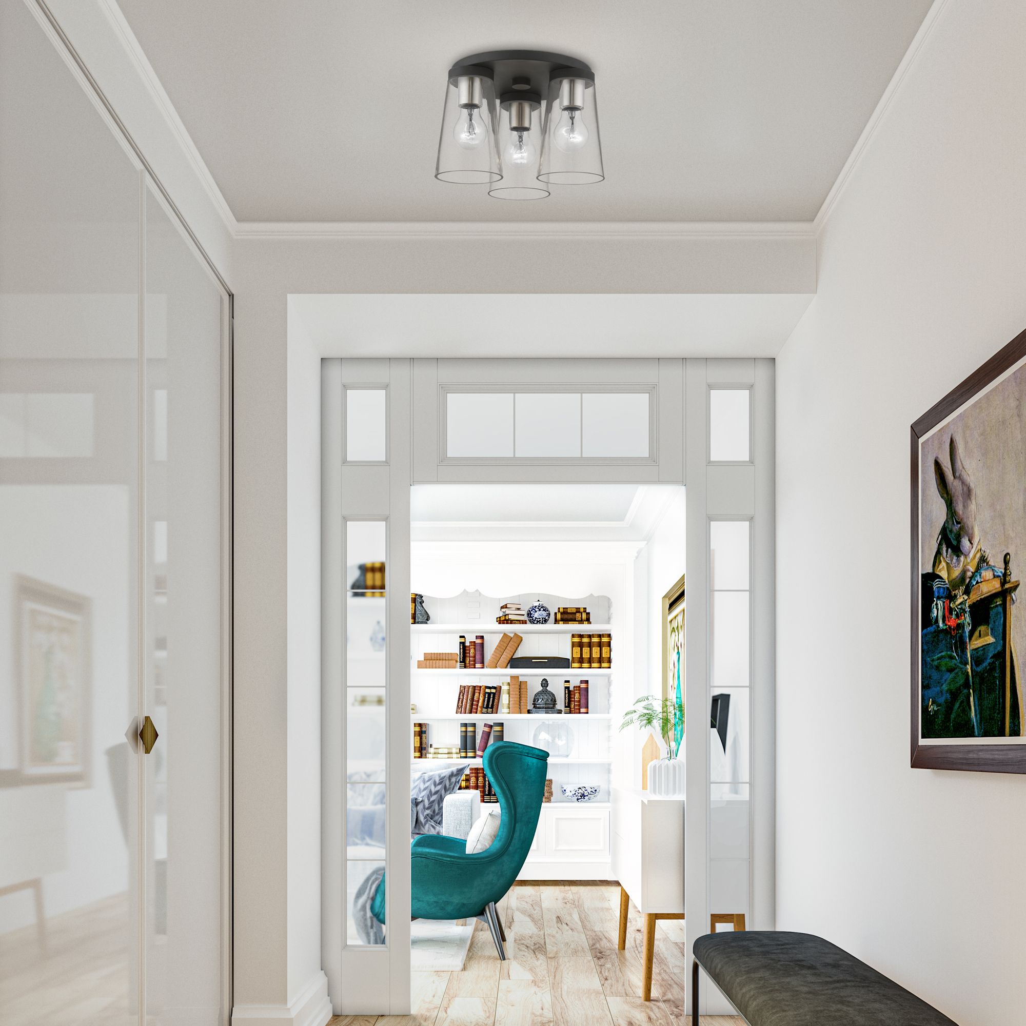 Cityview 3 Light Black with Brushed Nickel Accents Large Flush Mount