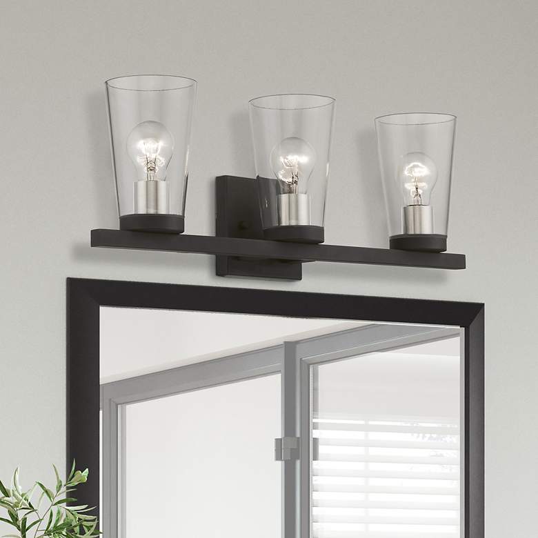 Image 1 Cityview 3 Light Black with Brushed Nickel Accents Vanity Sconce