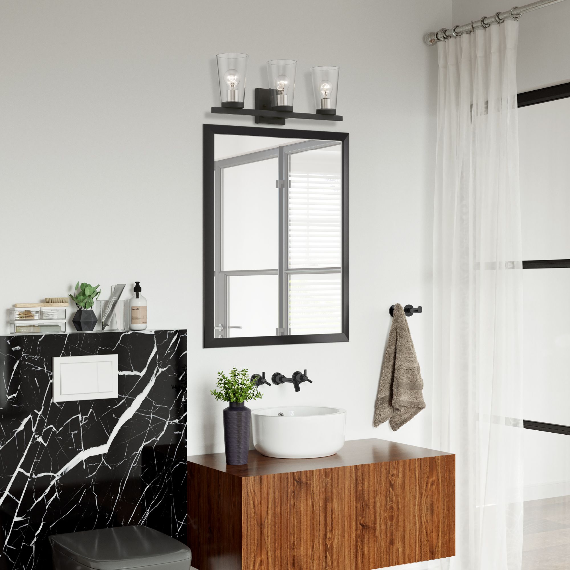 Cityview 3 Light Black with Brushed Nickel Accents Vanity Sconce