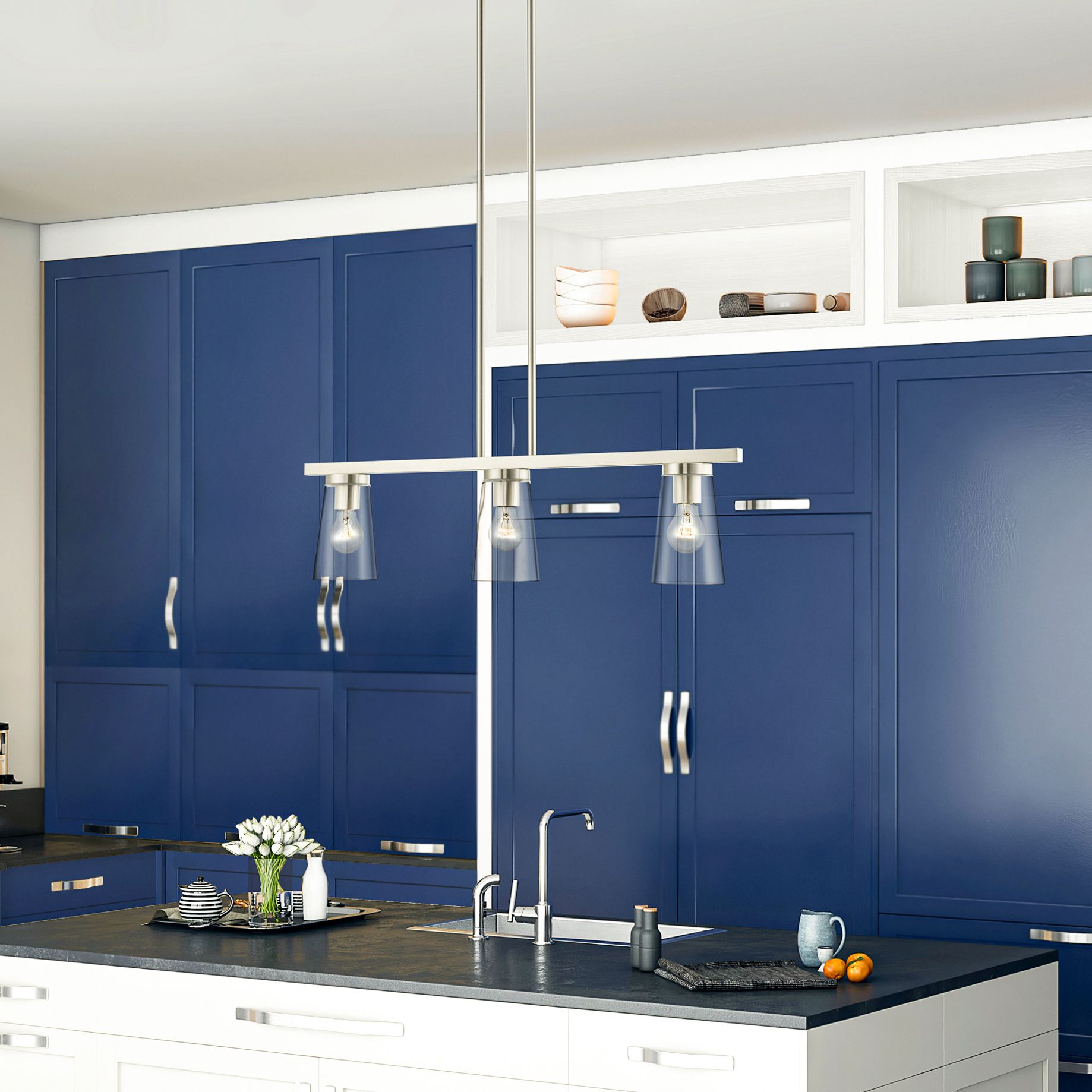 Cityview 30" Wide Brushed Nickel 3-Light Linear Chandelier in scene