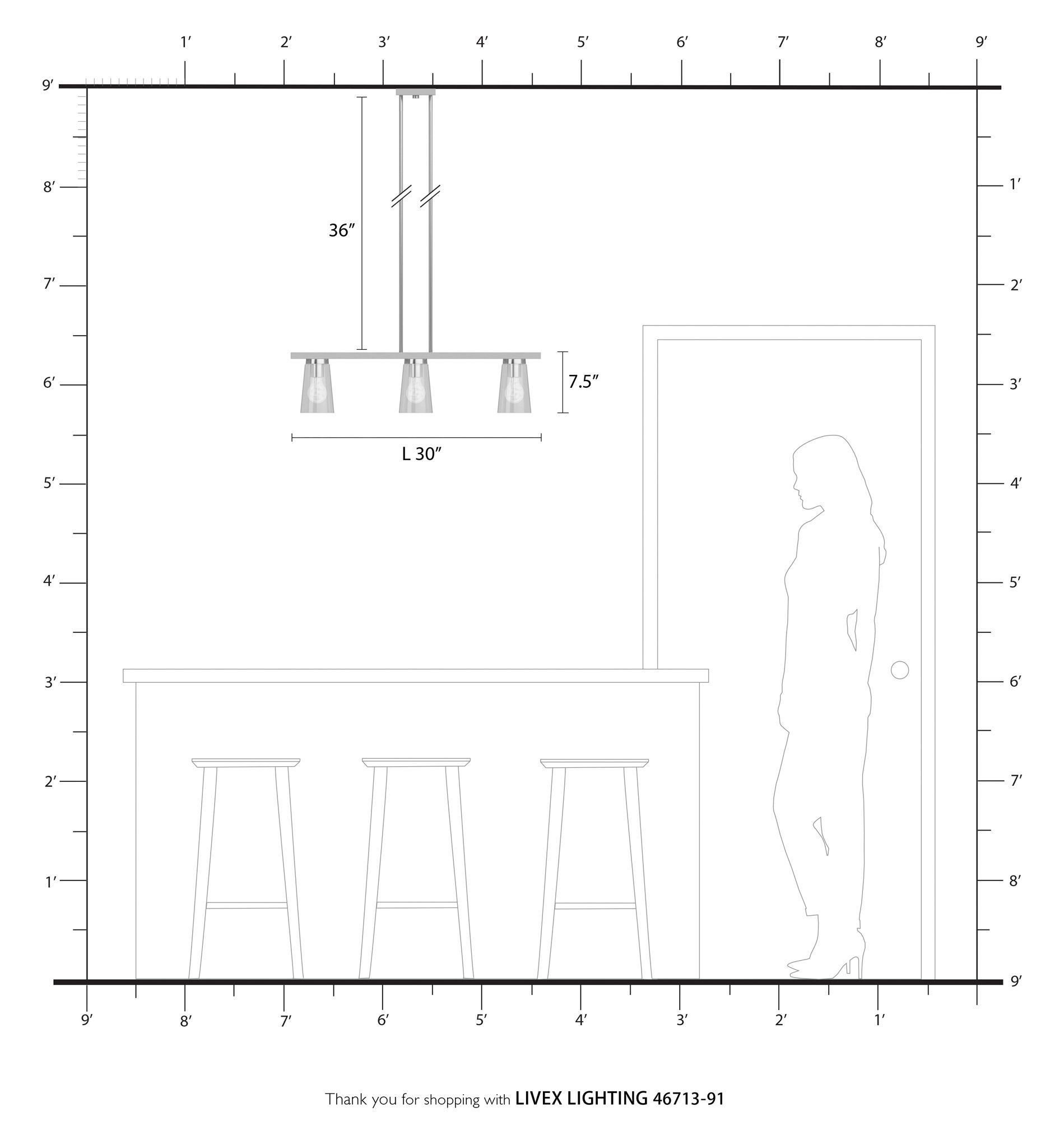Cityview 30" Wide Brushed Nickel 3-Light Linear Chandelier in scene