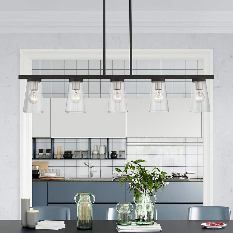 Image 1 Cityview 5 Light Black Linear Chandelier with Brushed Nickel Accents