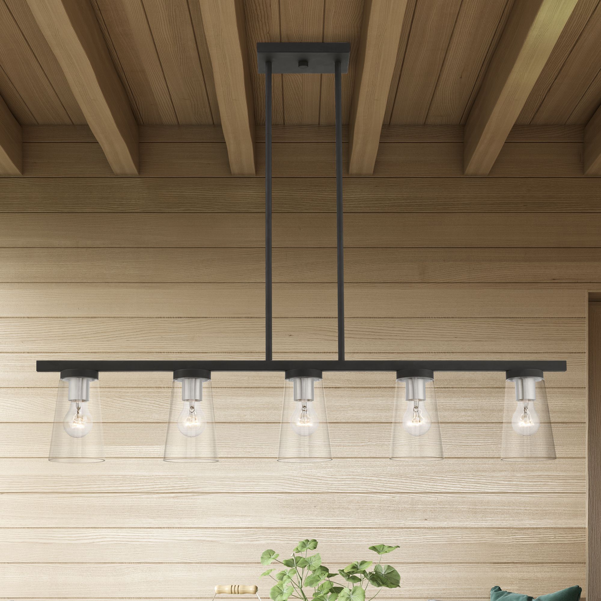 Cityview 5 Light Black Linear Chandelier with Brushed Nickel Accents