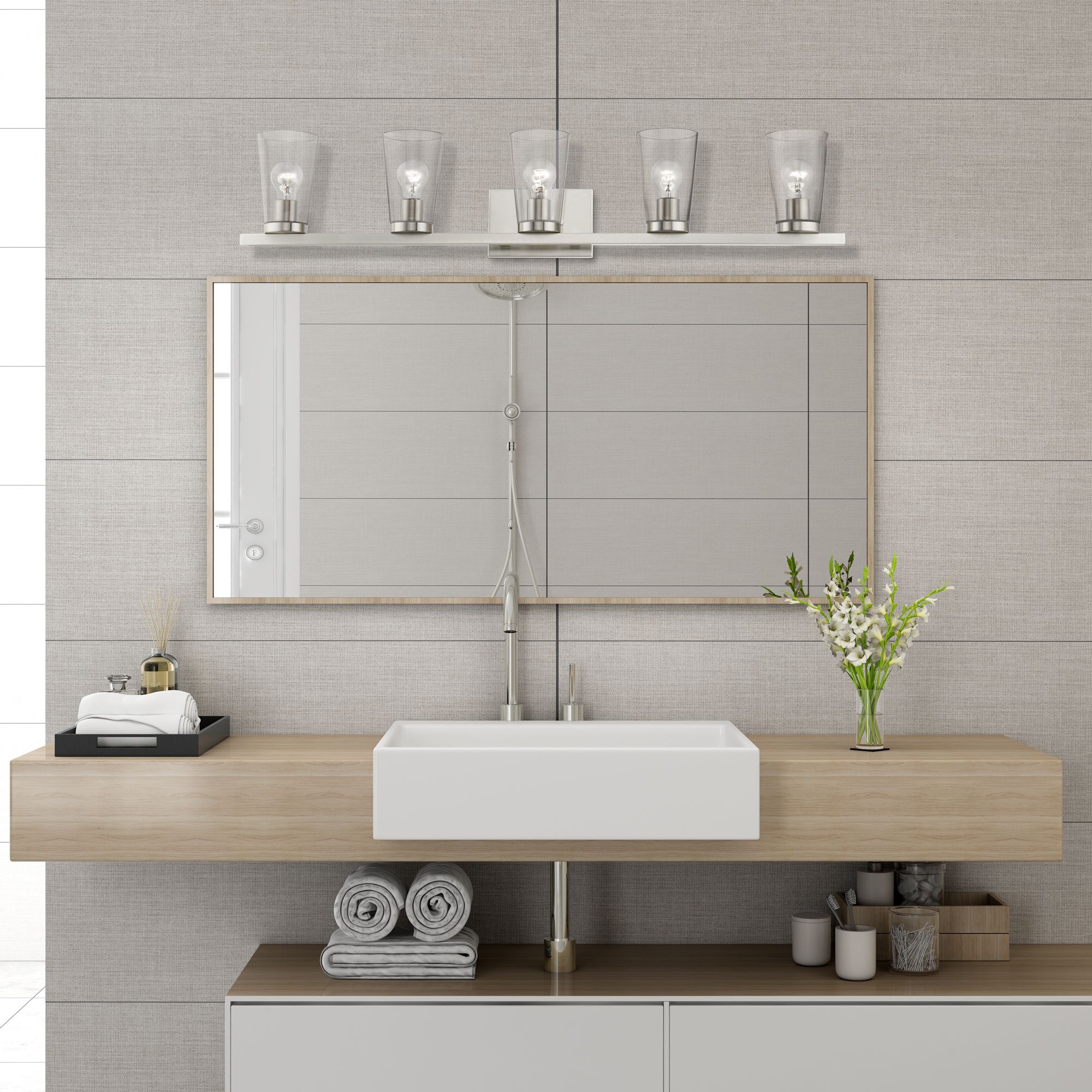 Cityview 5 Light Brushed Nickel Extra Large Vanity Sconce