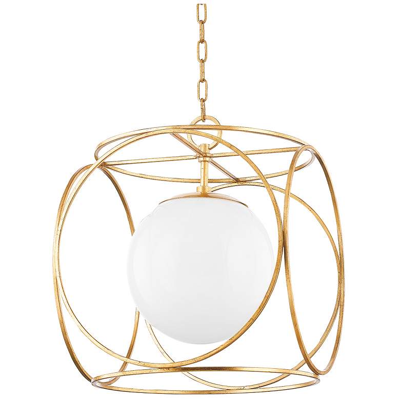 Image 1 Claire 18" Wide Vintage Gold Leaf Metal Pendant Light