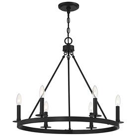 Image1 of Claire 26" Wide Matte Black 6-Light Wagon Wheel Chandelier