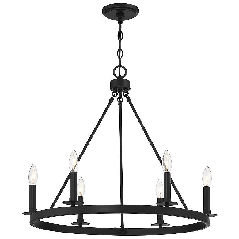 Image 1 Claire 26" Wide Matte Black 6-Light Wagon Wheel Chandelier