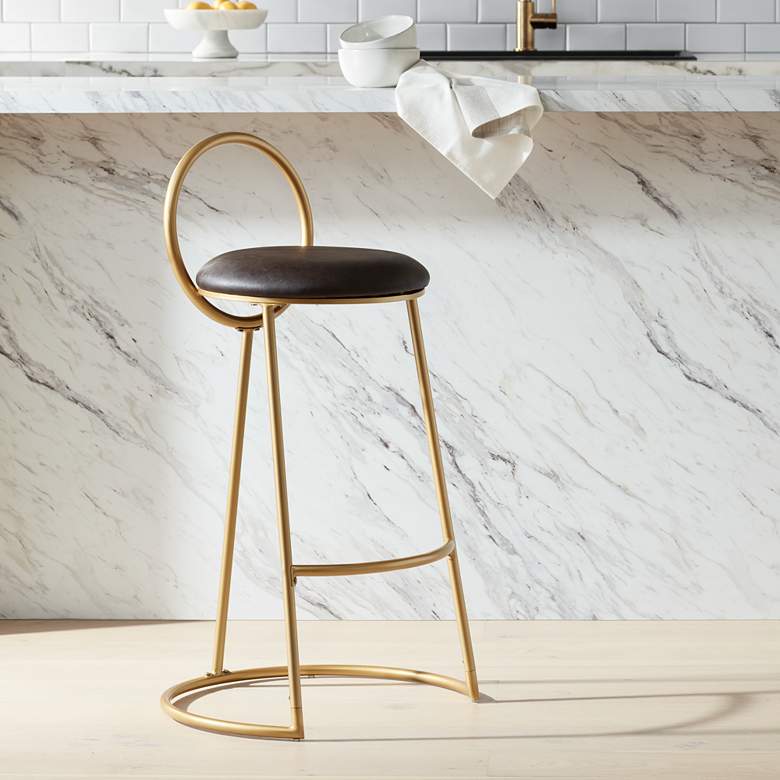 Image 2 Claire 30 1/2" Hammond Gold and Brown Faux Leather Barstool