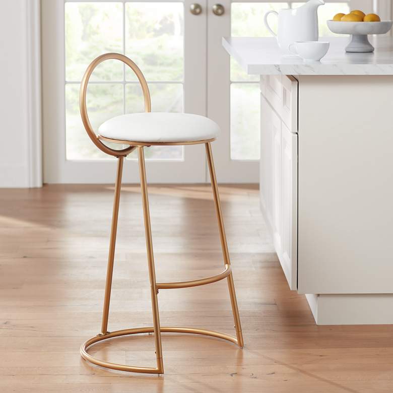 Image 1 Claire 30 1/2 inch Hammond Gold and White Faux Leather Barstool