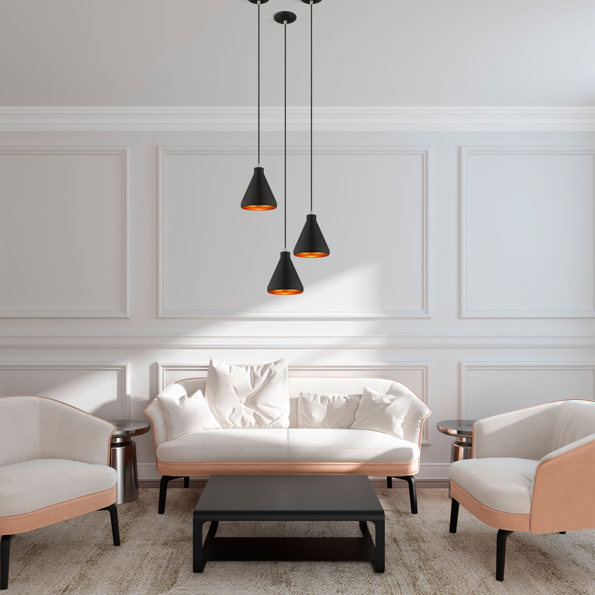 Claire 7" Wide Black Cone Mini Pendant in scene