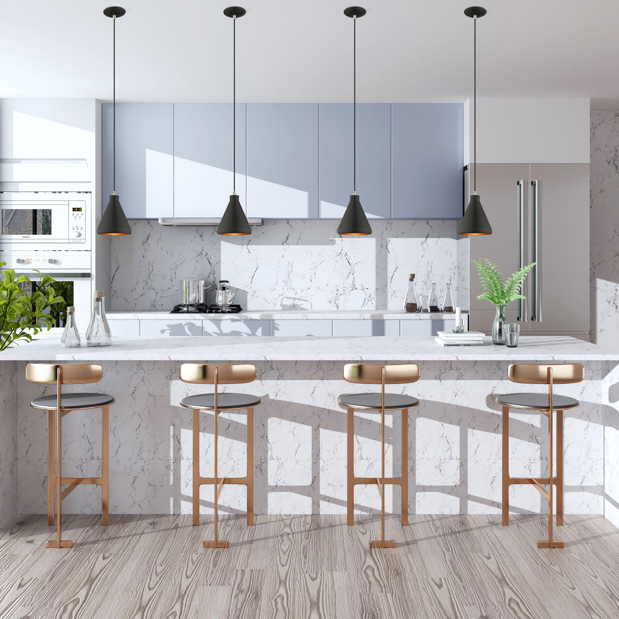 Claire 7" Wide Black Cone Mini Pendant in scene