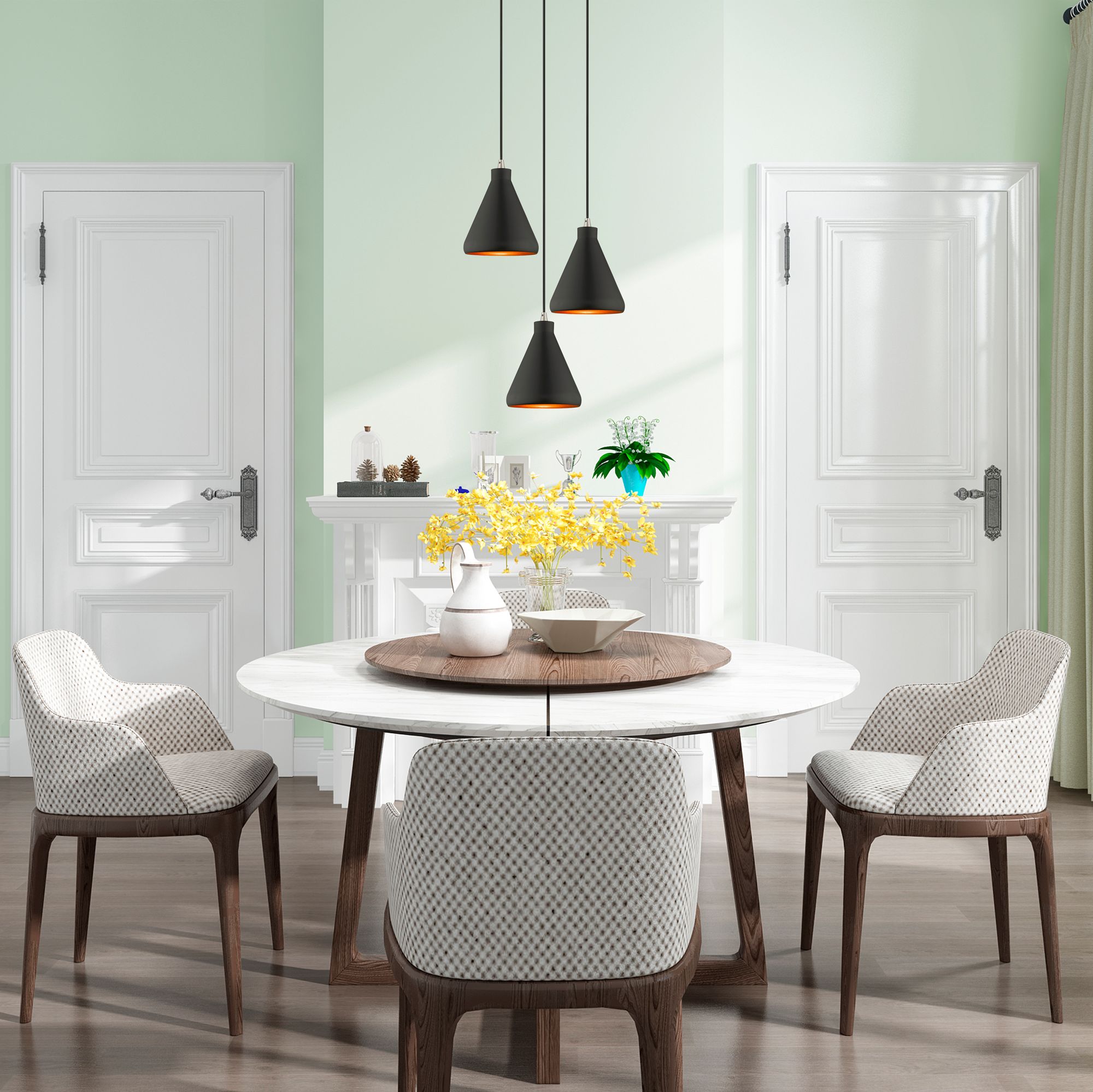 Claire 7" Wide Black Cone Mini Pendant in scene