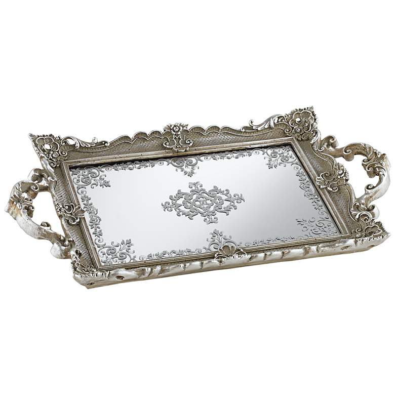 Image 1 Claire Antique Silver Mirrored Serving Tray	