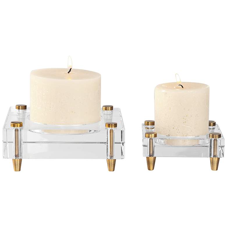 Image 2 Claire Brass and Crystal Pillar Candle Holder Set of 2