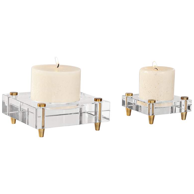 Image 3 Claire Brass and Crystal Pillar Candle Holder Set of 2 more views