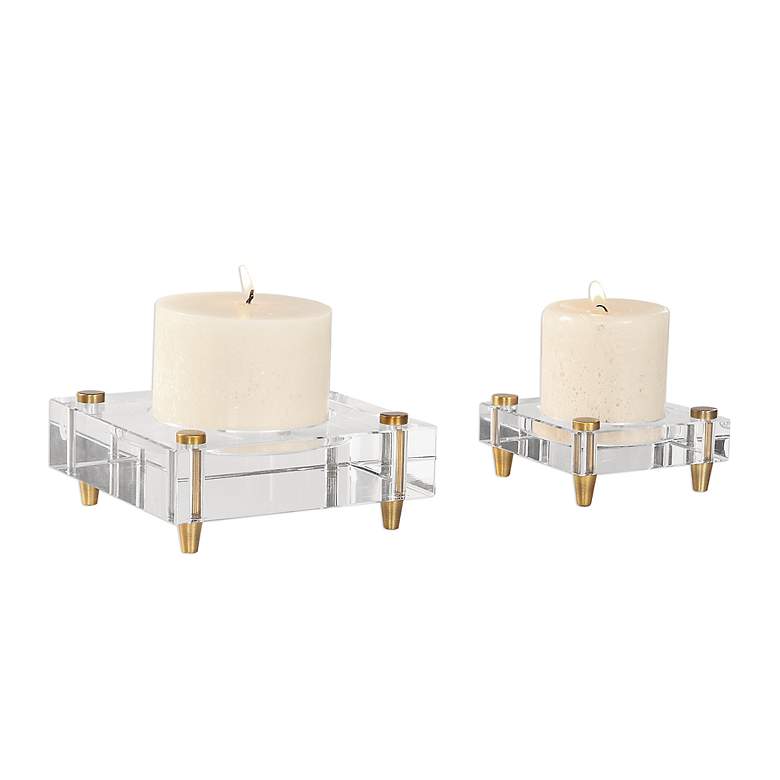 Image 3 Claire Brass and Crystal Pillar Candle Holder Set of 2 more views