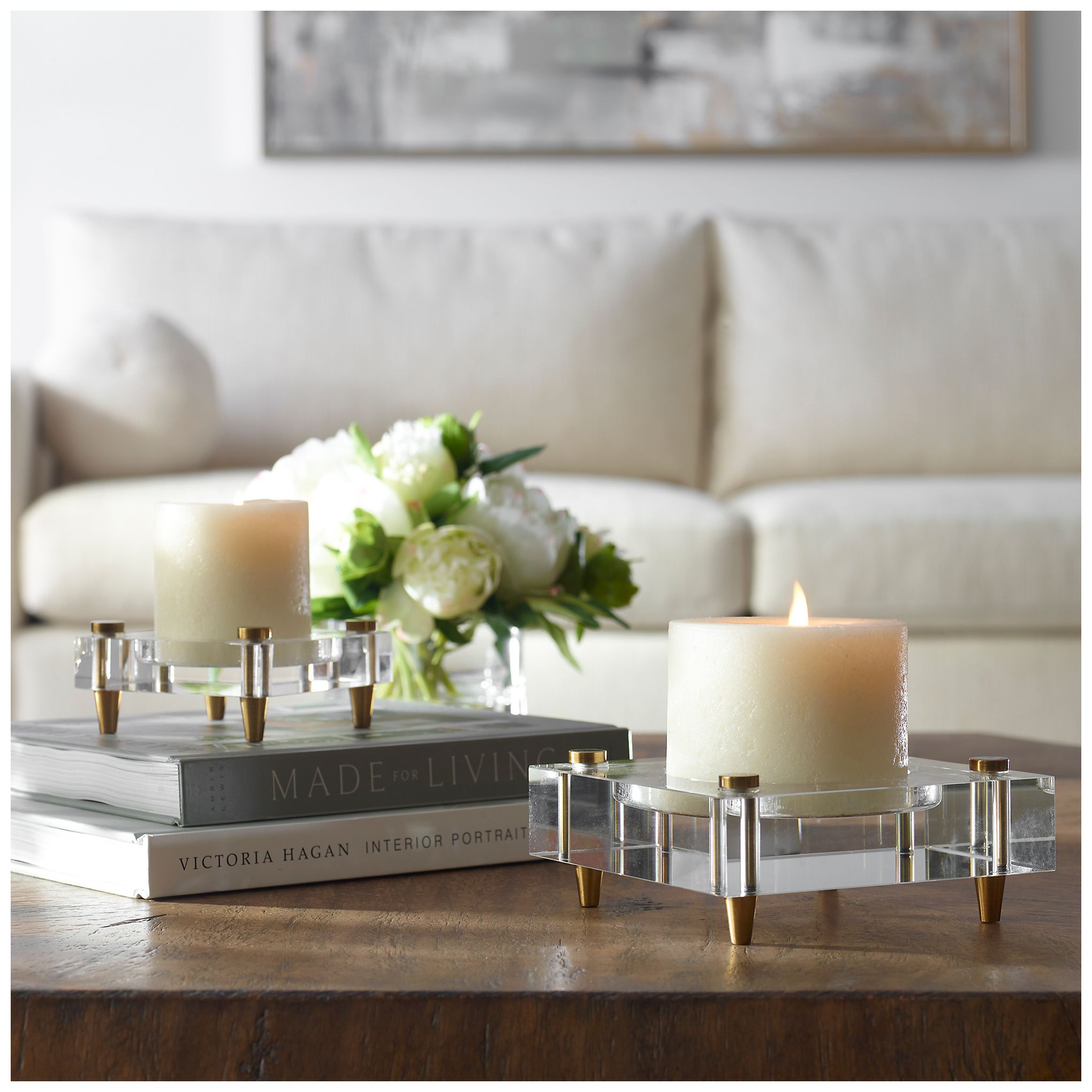 Image 5 Claire Brass and Crystal Pillar Candle Holder Set of 2 more views