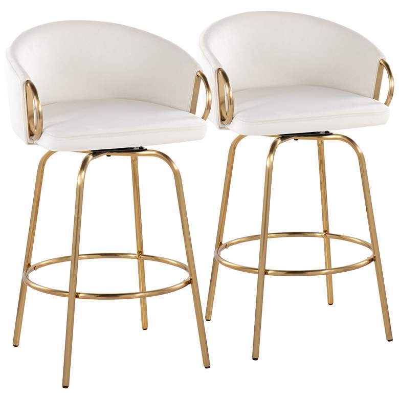 Image 1 Claire Counter Stool Gold Metal Cream Velvet by LumiSource Pair