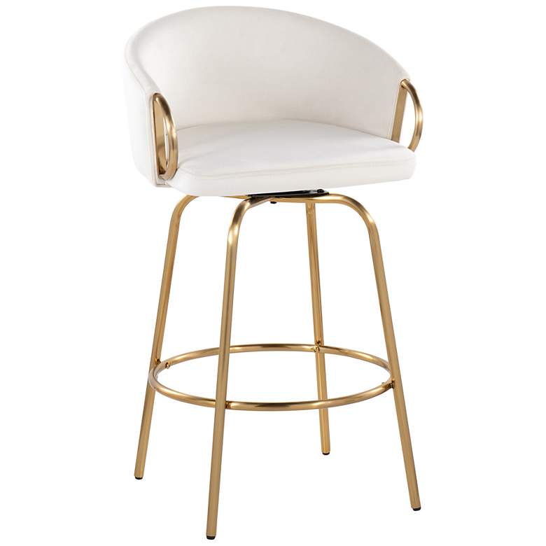 Image 2 Claire Counter Stool Gold Metal Cream Velvet by LumiSource Pair more views