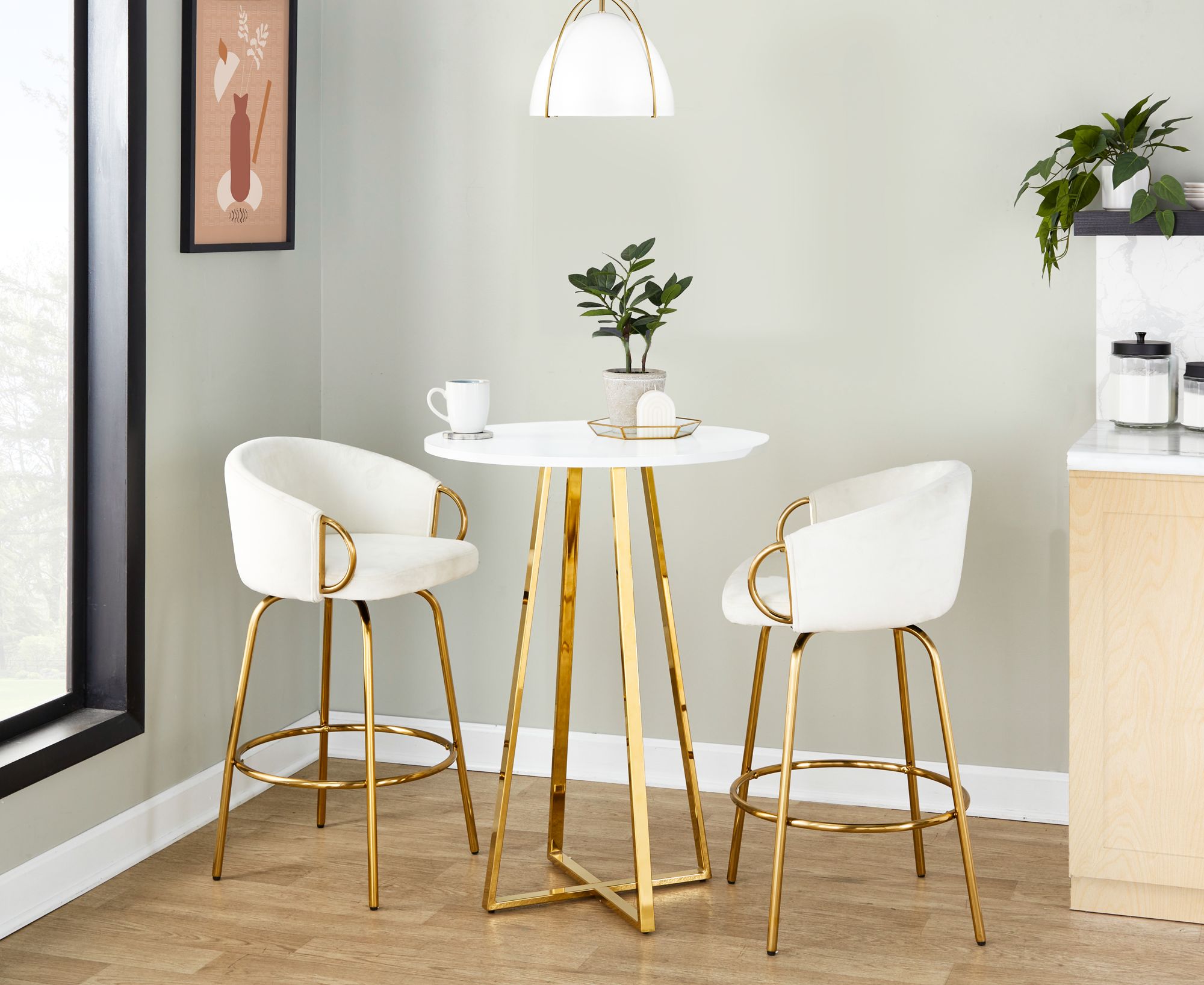 Claire Counter Stool Gold Metal Cream Velvet by LumiSource Pair