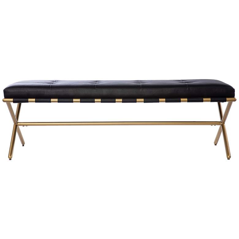 Image 2 Clairvoix 54" Wide Black Faux Leather Tufted Bench